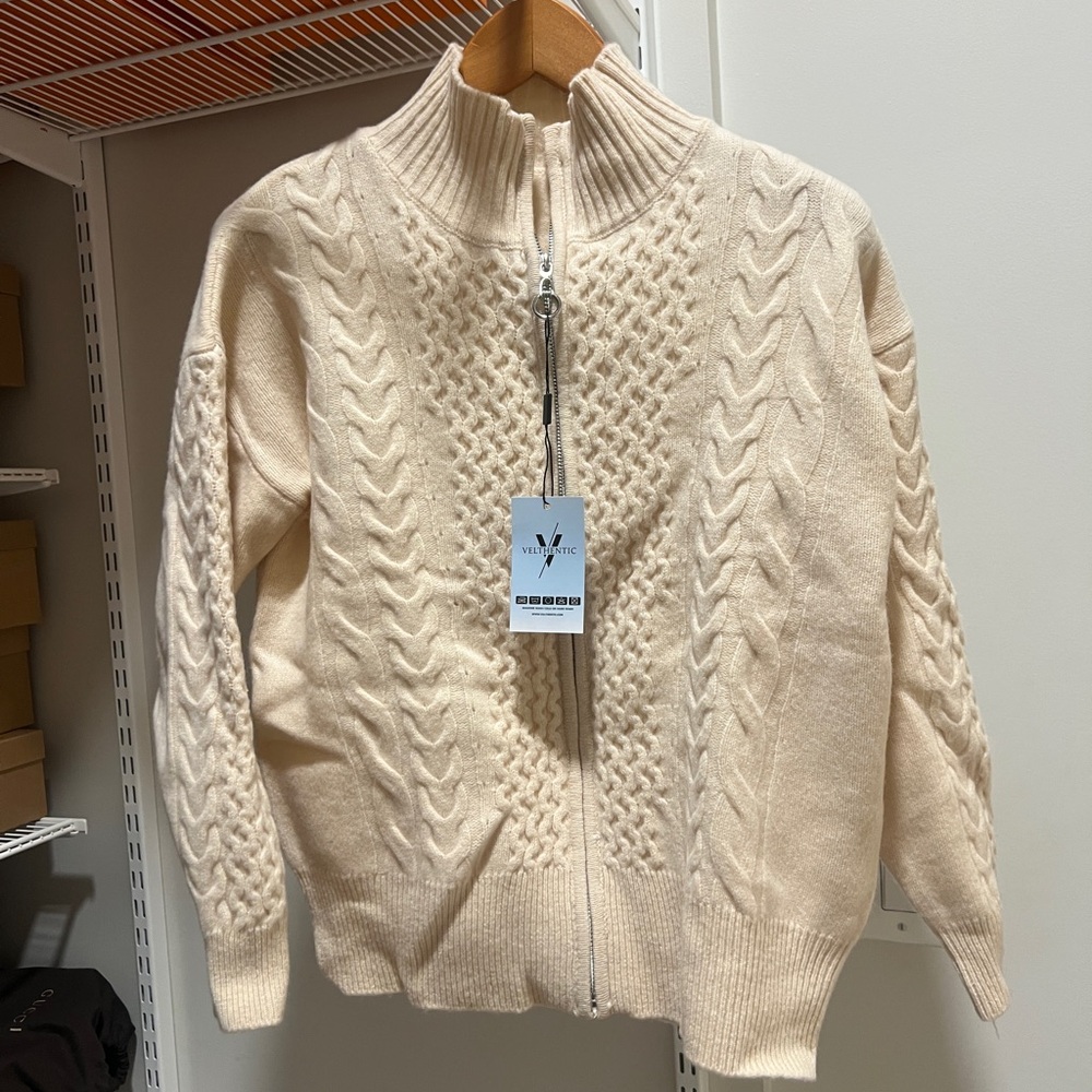Cashmere Cable Knit Cream Sweater Sz L